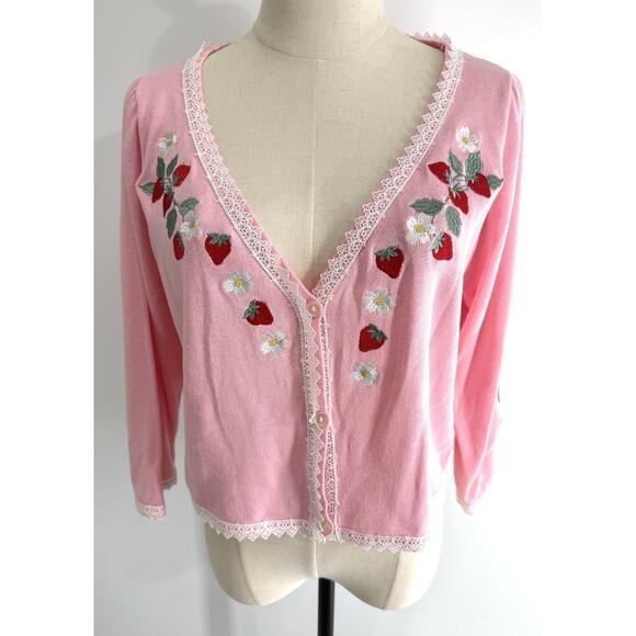 dolls kill x strawberry shortcake Embroidered Cropped Cardigan XXL New Sweater - Picture 1 of 9